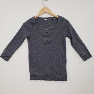 J Crew Womens Navy Blue Striped Cotton Henley Long Sleeve Top XS Preppy Casual
